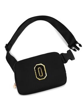 Trendy Travel Fanny Pack Crossbody Bags with Initial Letter - Black,Black O